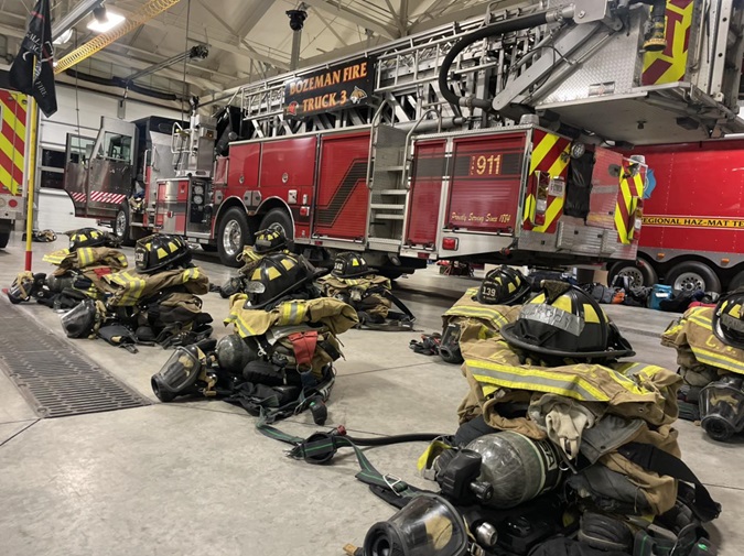 Engine with piles of turnout gear