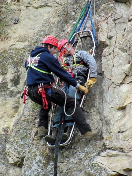 Rope Training in canyon with dummy basket