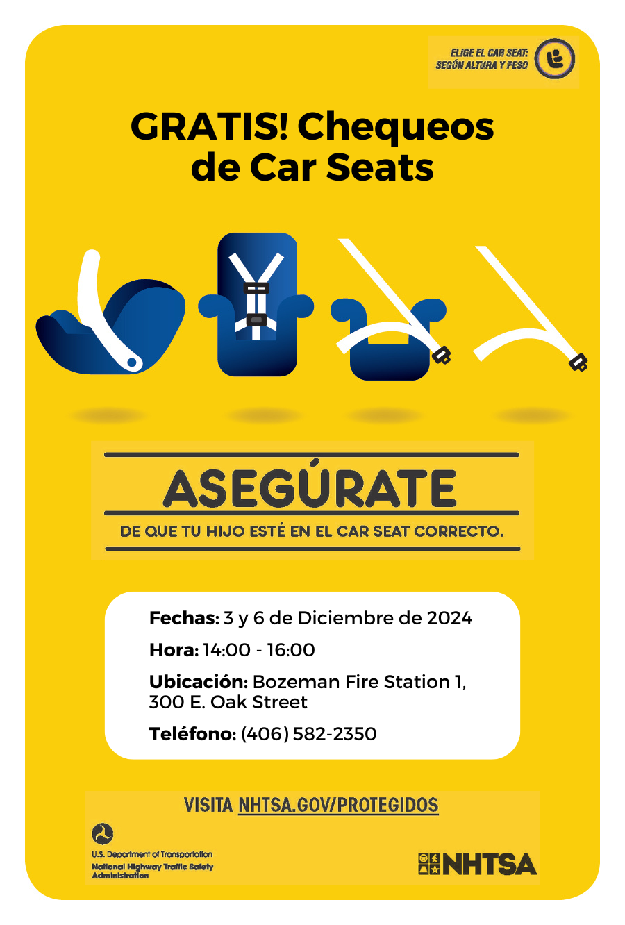 Spanish version of the Car Seat Check event details.