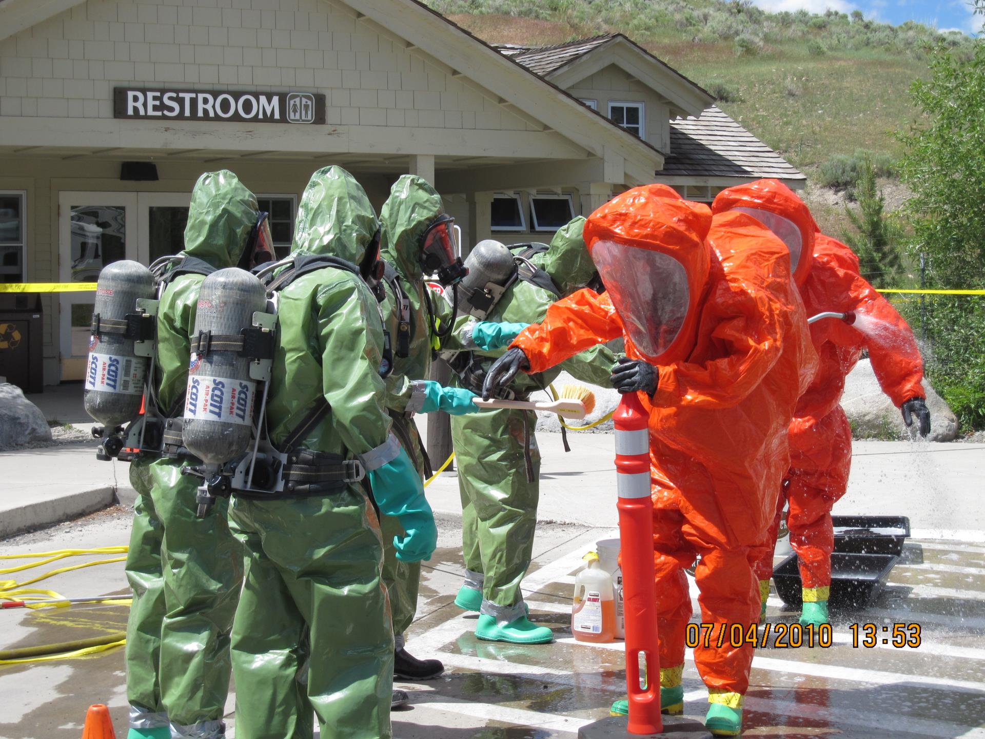 Bozeman Haz Mat team Being Decontaminated