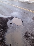 Pothole in street filled with water